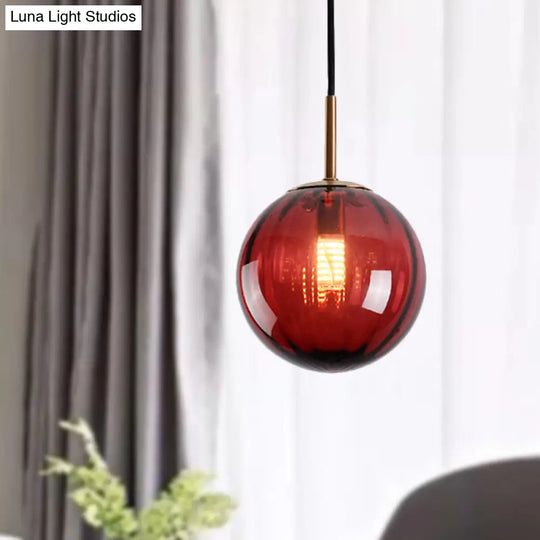 Macaron Amber/Green/Red Glass Bubble Pendant Light For Bedroom | 1-Head Ceiling Hanging Design