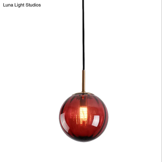 Macaron Amber/Green/Red Glass Bubble Pendant Light - 1 Head Ceiling Lamp For Bedrooms