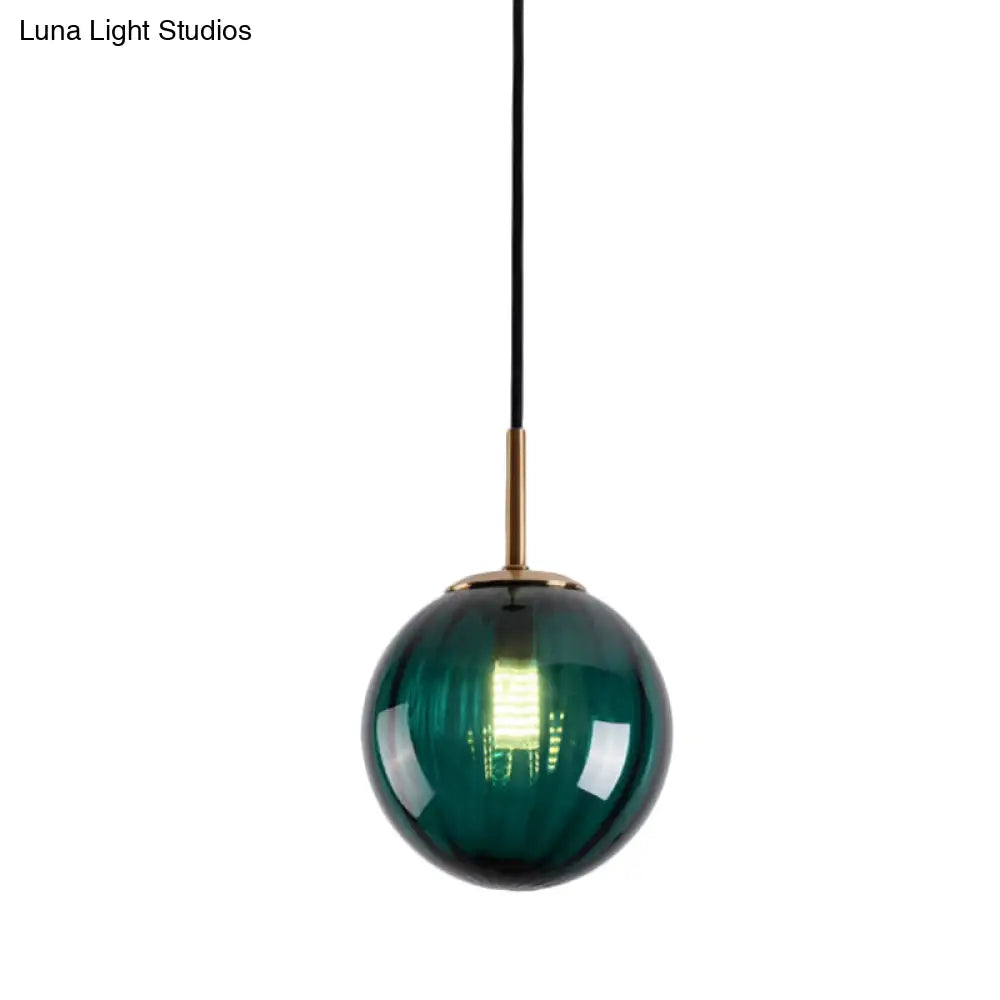 Macaron Amber/Green/Red Glass Bubble Pendant Light For Bedroom | 1-Head Ceiling Hanging Design