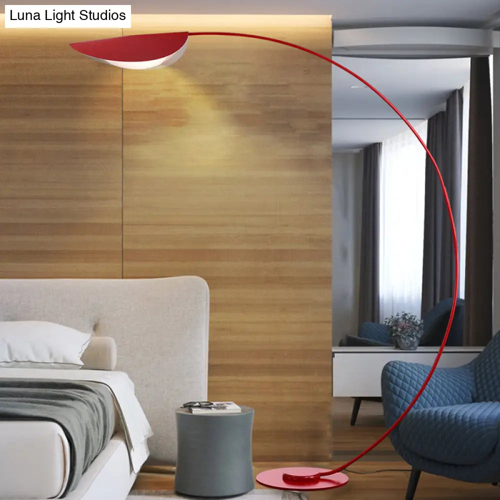 Macaron Arc Floor Lamp With Metallic Finish - 1-Light Stand Up Light For Living Room Bendable Shade