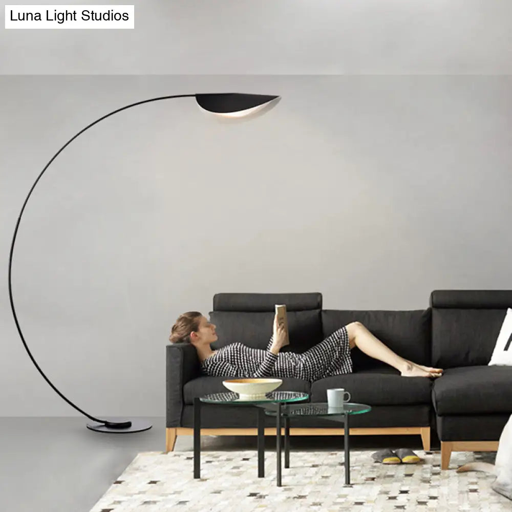 Macaron Arc Floor Lamp With Metallic Finish - 1-Light Stand Up Light For Living Room Bendable Shade