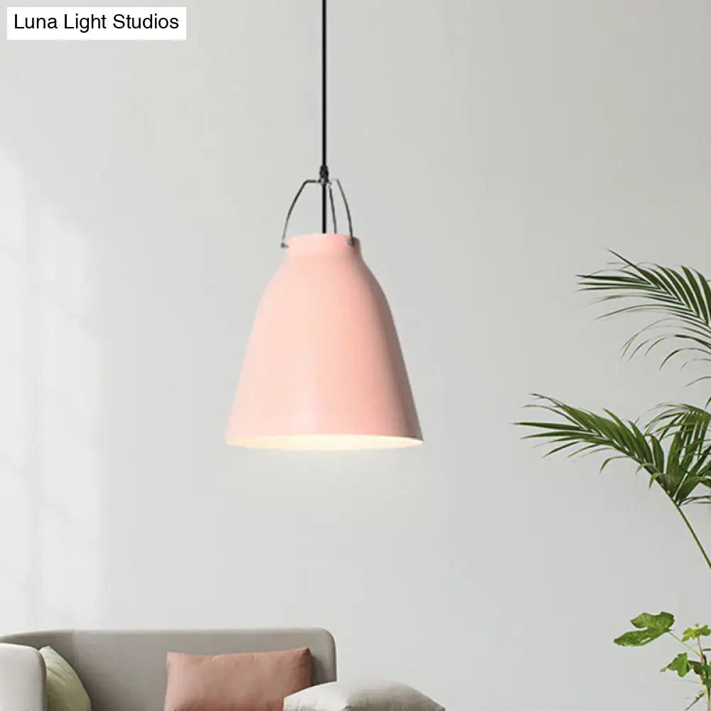 Macaron Black/Pink/Blue Restaurant Ceiling Hang Pendant Light - 1-Bulb With Aluminum Bell Shade