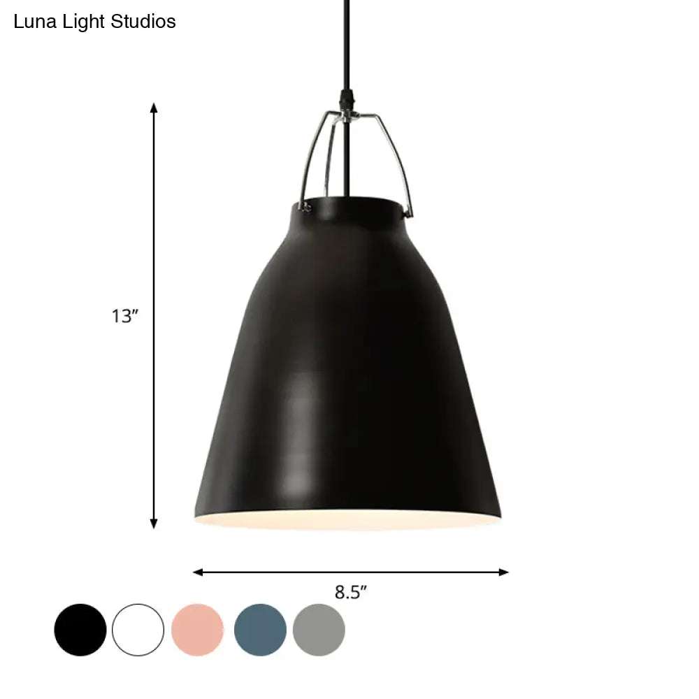 Macaron Black/Pink/Blue Restaurant Ceiling Hang Pendant Light - 1-Bulb With Aluminum Bell Shade