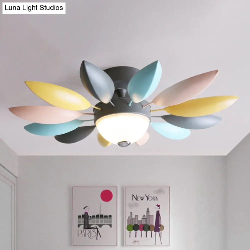 Macaron Blossom Semi Flush Metallic Led Ceiling Lamp In Grey With Warm/White Light - Bedroom