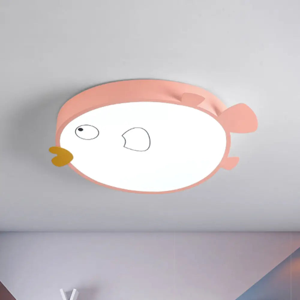 Macaron Blue/Pink Led Bedroom Flush Light With Bird Acrylic Shade - Mount Fixture Pink