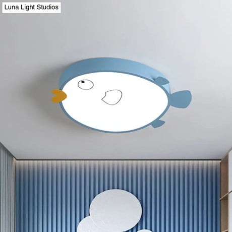 Macaron Blue/Pink Led Bedroom Flush Light With Bird Acrylic Shade - Mount Fixture