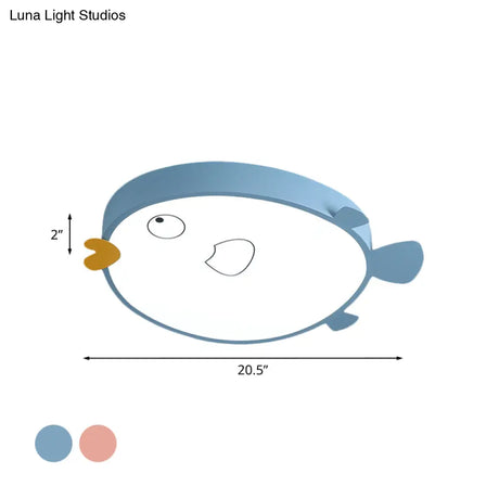 Macaron Blue/Pink Led Bedroom Flush Light With Bird Acrylic Shade - Mount Fixture