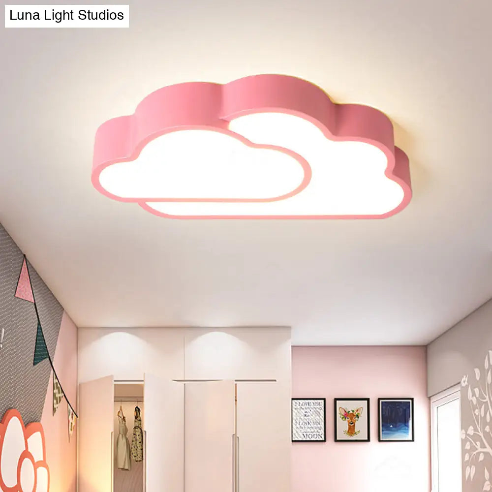 Macaron Cloud Kindergarten Ceiling Light - Acrylic Candy-Colored Flush Pink / White