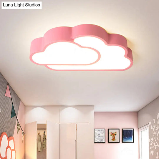 Macaron Cloud Kindergarten Ceiling Light - Acrylic Candy-Colored Flush Pink / White
