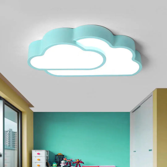 Macaron Cloud Kindergarten Ceiling Light - Acrylic Candy-Colored Flush Blue / White