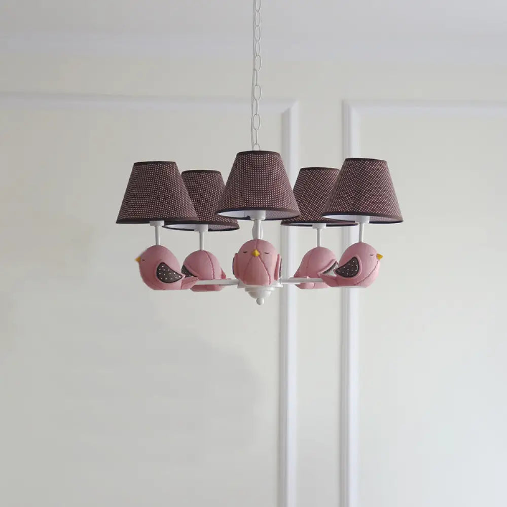 Macaron Colored Bird Chandelier: Resin Pendant Light For Kids Bedroom 5 / Pink