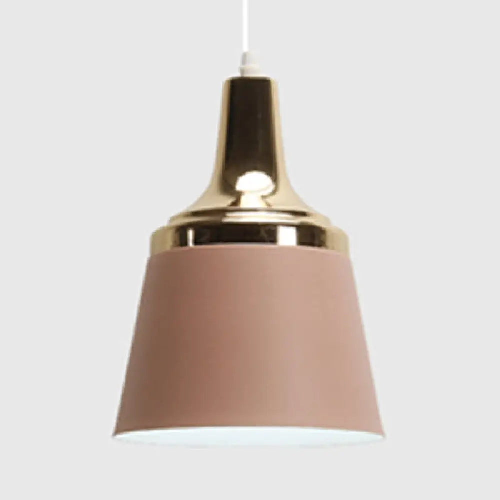 Macaron Colored Pendant Light: Nordic Single Head Cloth Shop Bucket Suspension Design Pink