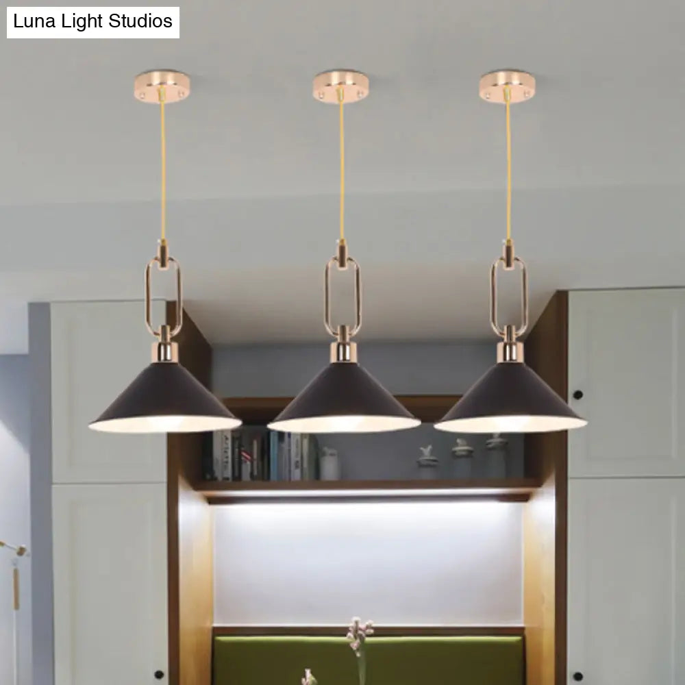 Macaron Cone Pendant Lamp Elegant Metal Ceiling Light With Rolled Edge Single Bulb And Buckle Top In