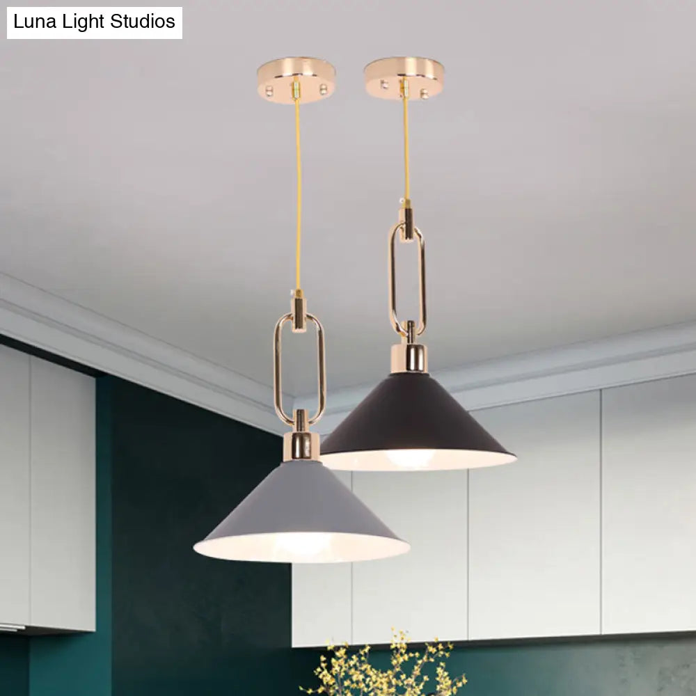 Macaron Cone Pendant Lamp Elegant Metal Ceiling Light With Rolled Edge Single Bulb And Buckle Top In