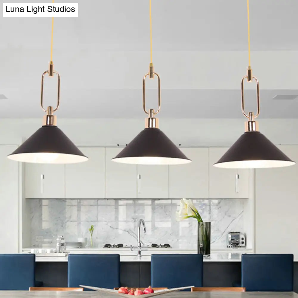 Macaron Cone Pendant Lamp Elegant Metal Ceiling Light With Rolled Edge Single Bulb And Buckle Top In