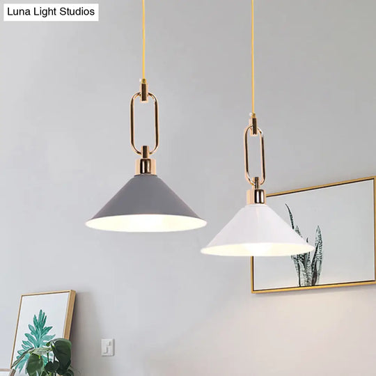 Macaron Cone Pendant Lamp Elegant Metal Ceiling Light With Rolled Edge Single Bulb And Buckle Top In