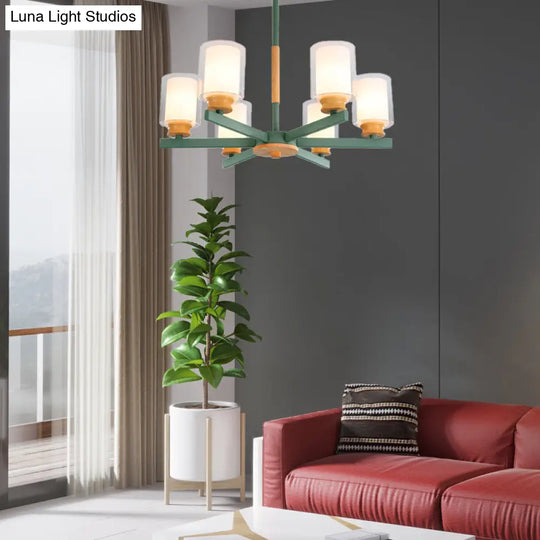 Macaron Cylinder Chandelier Pendant Light - 3/5/6 Lights Pink/Yellow/Green Living Room