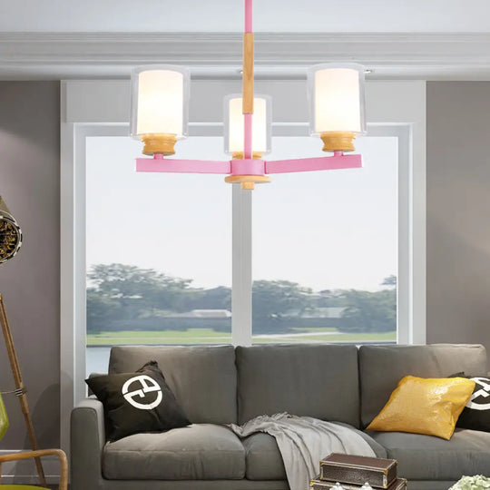 Macaron Cylinder Chandelier Pendant Light - 3/5/6 Lights Pink/Yellow/Green Living Room 3 / Pink