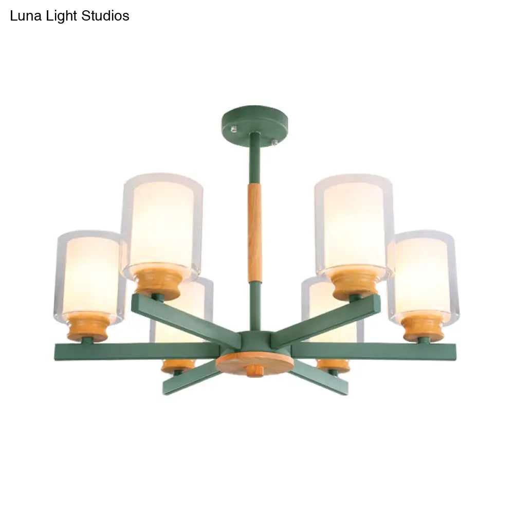 Macaron Cylinder Chandelier Pendant Light - 3/5/6 Lights Pink/Yellow/Green Living Room