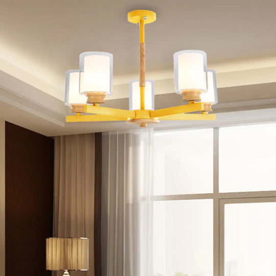 Macaron Cylinder Chandelier Pendant Light - 3/5/6 Lights Pink/Yellow/Green Living Room 5 / Yellow