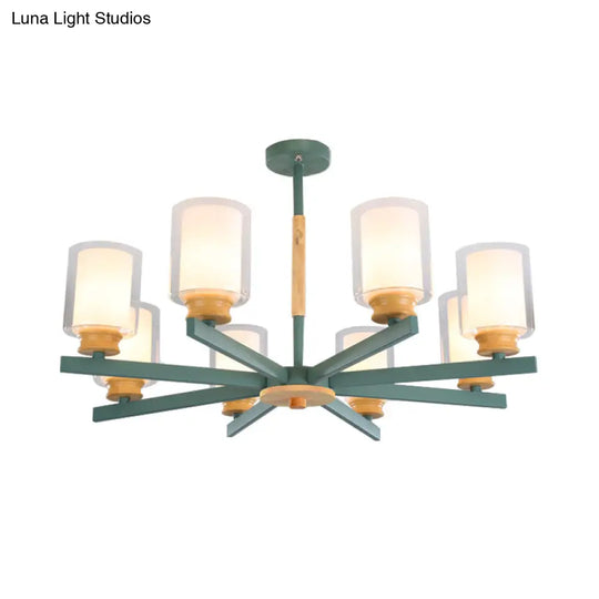 Macaron Cylinder Chandelier Pendant Light - 3/5/6 Lights Pink/Yellow/Green Living Room