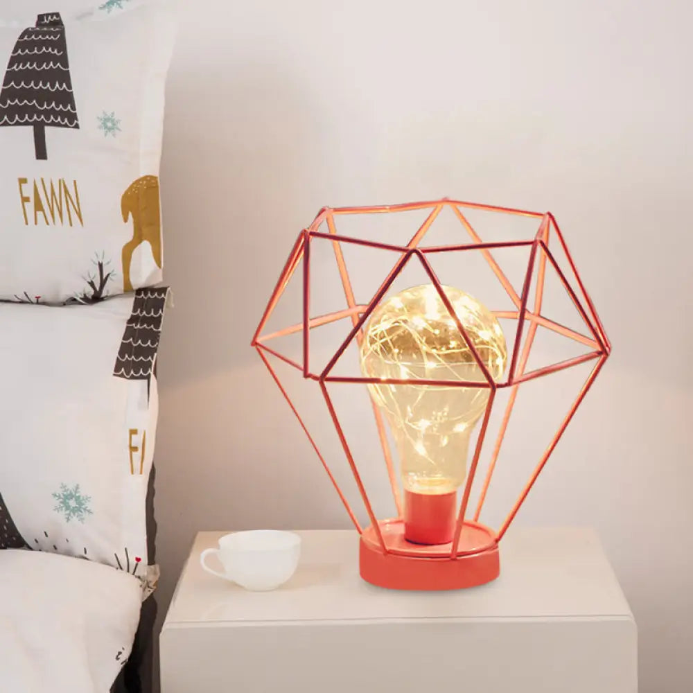 Macaron Diamond/Geometric Led Nightstand Lamp For Girls Room In Black/Pink With Glow String Pink /