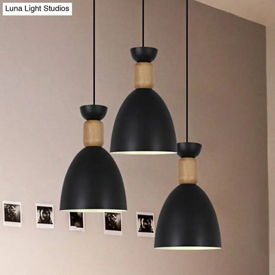 Dining Room Metal-Wood Domed Suspension Light: Macaron Hanging Light Fixture