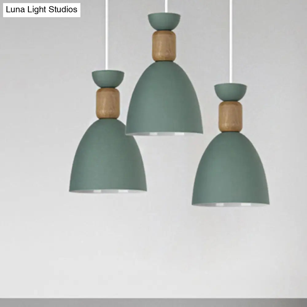 Dining Room Metal-Wood Domed Suspension Light: Macaron Hanging Light Fixture