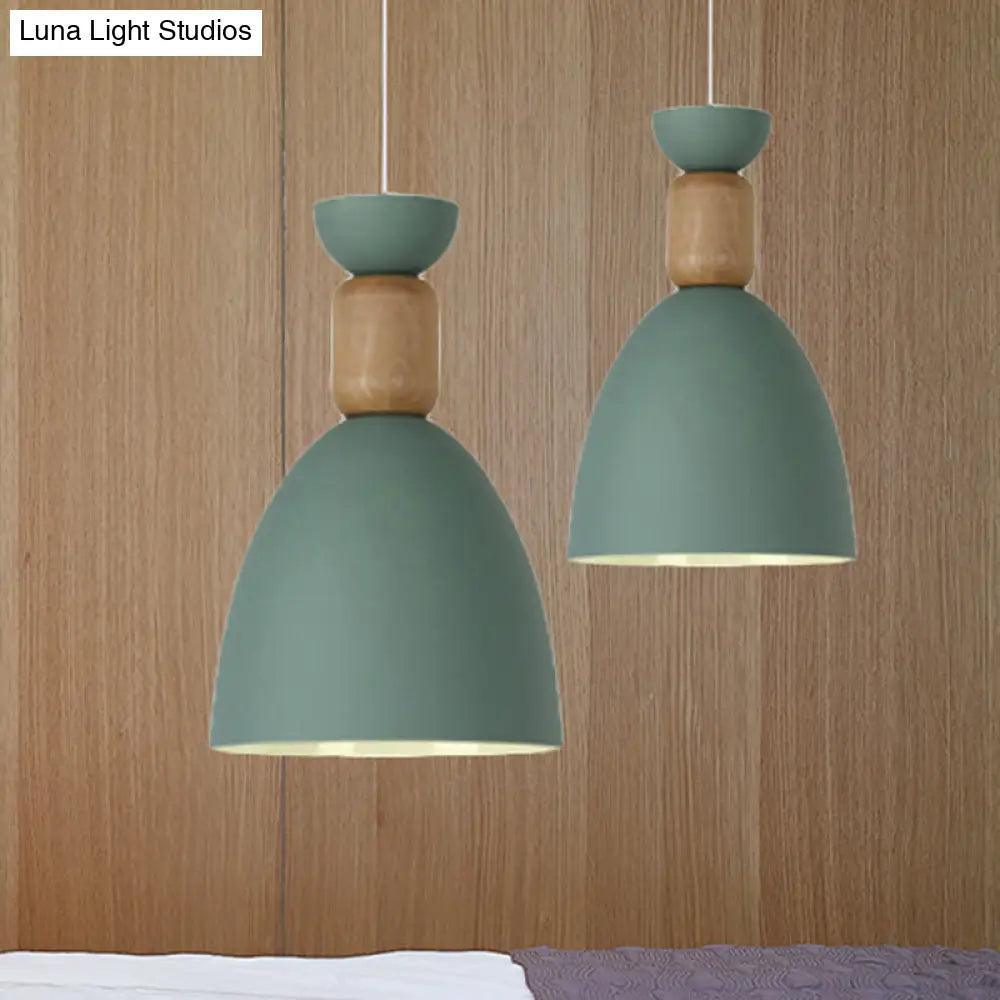 Dining Room Metal-Wood Domed Suspension Light: Macaron Hanging Light Fixture