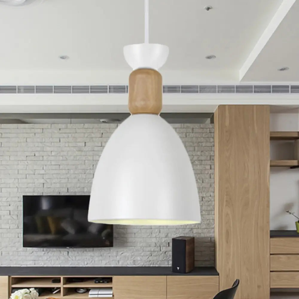 Macaron Dining Room Suspended Light Fixture With Metal And Wood Accents White