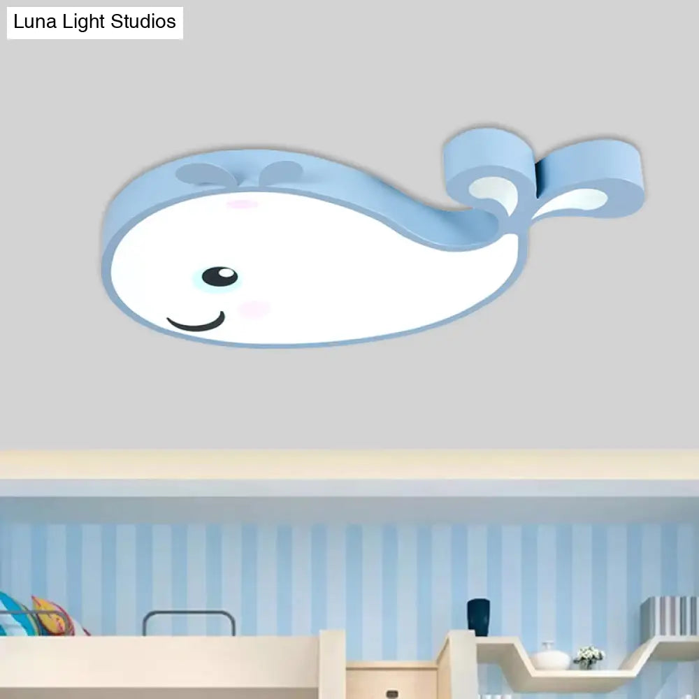 Macaron Dolphin Led Nursery Ceiling Light In Blue/Pink/White - Flush Mount Acrylic Fixture
