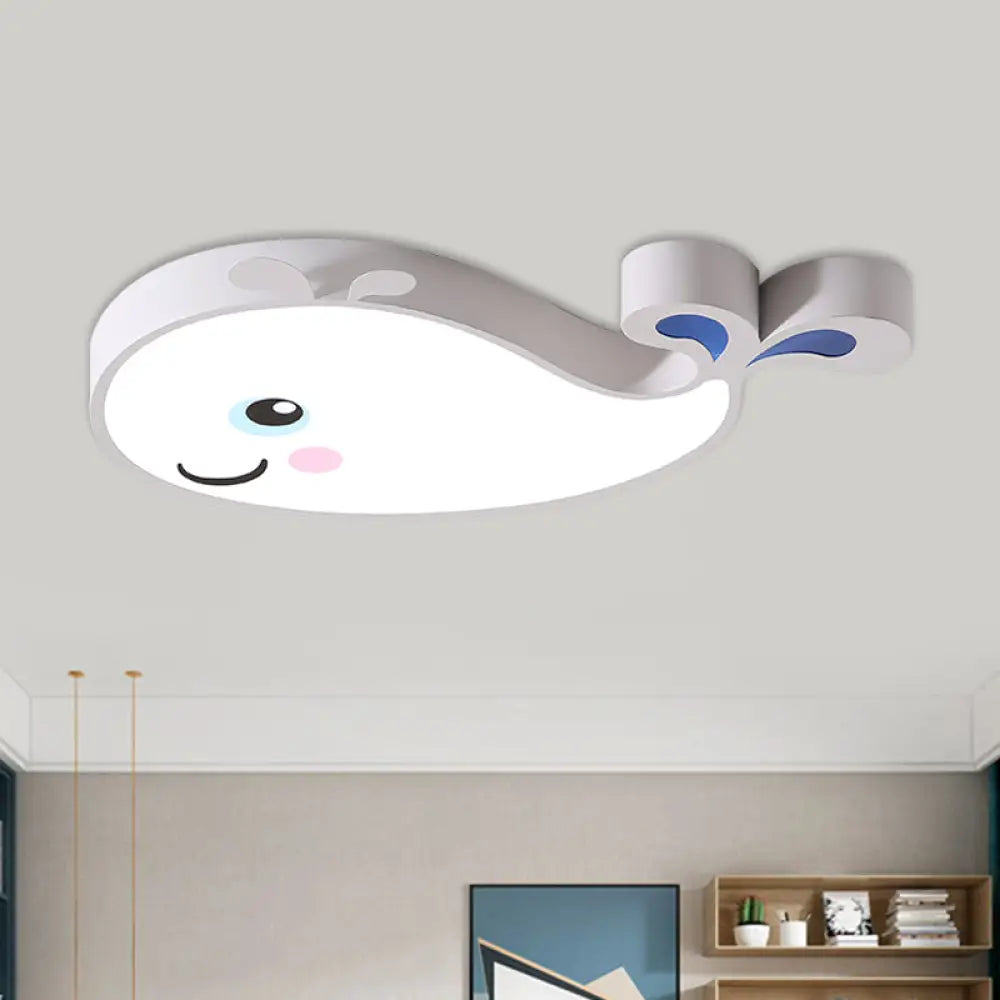 Macaron Dolphin Led Nursery Ceiling Light In Blue/Pink/White - Flush Mount Acrylic Fixture White