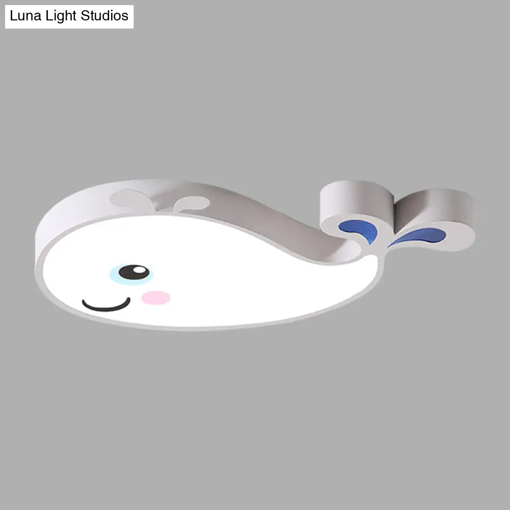 Macaron Dolphin Led Nursery Ceiling Light In Blue/Pink/White - Flush Mount Acrylic Fixture