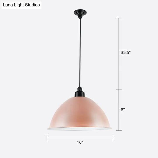 Macaron Dome Pendant Light - Metallic Ceiling Lamp For Dining Room Pink / 16