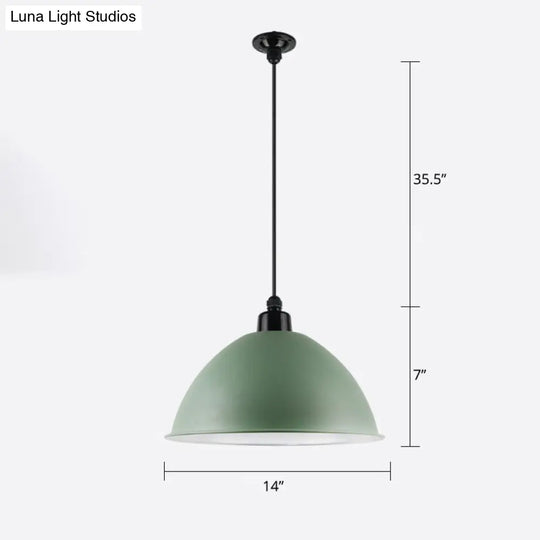 Macaron Dome Pendant Light - Metallic Ceiling Lamp For Dining Room Green / 14