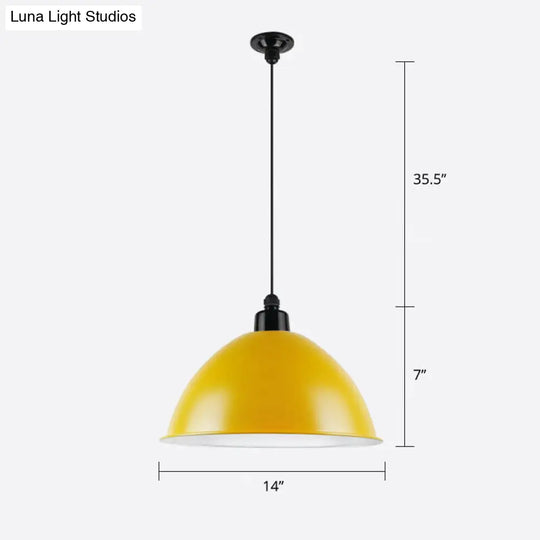 Macaron Dome Pendant Light - Metallic Ceiling Lamp For Dining Room Yellow / 14