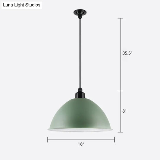 Macaron Dome Pendant Light - Metallic Ceiling Lamp For Dining Room Green / 16