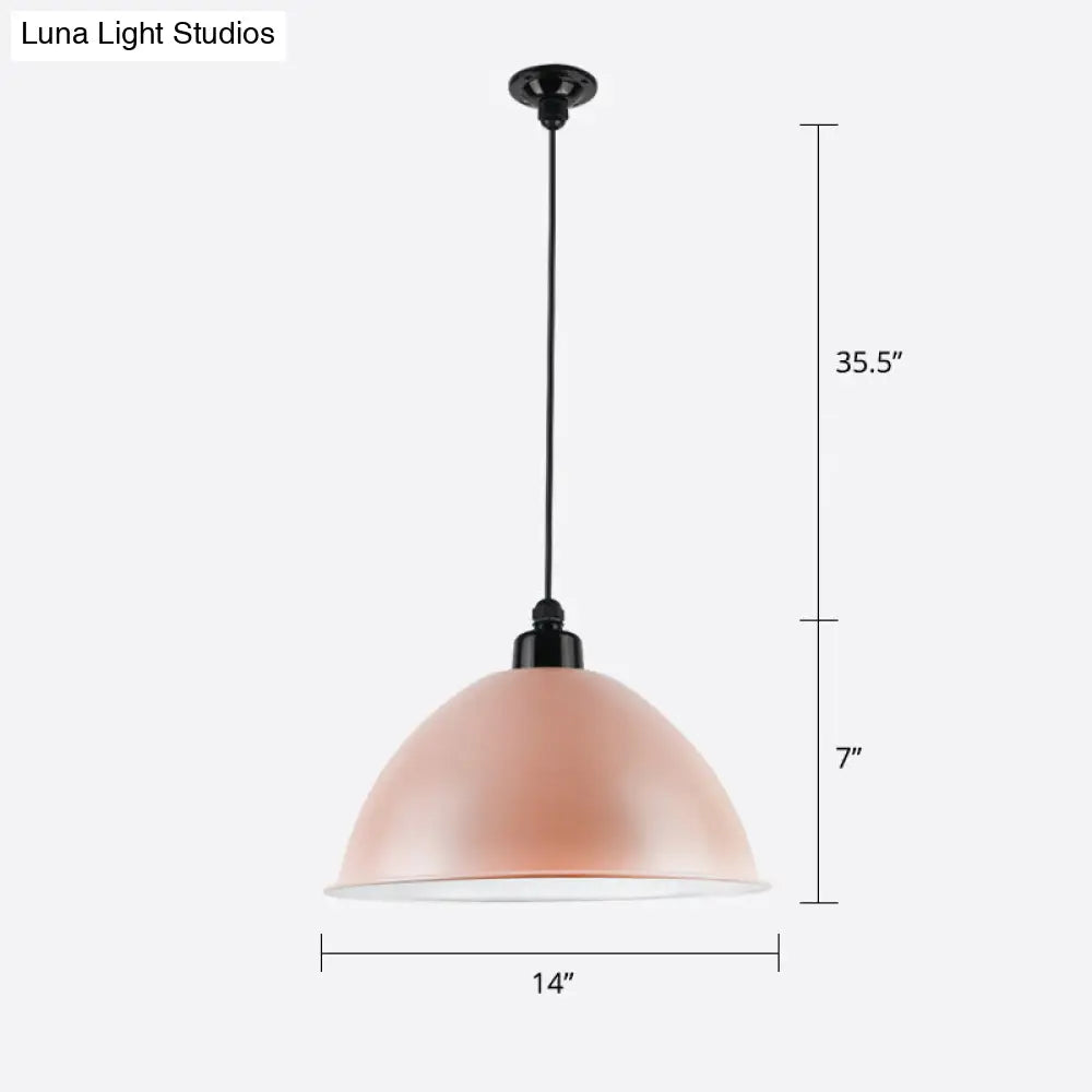 Macaron Dome Pendant Light - Metallic Ceiling Lamp For Dining Room Pink / 14