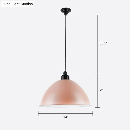 Macaron Dome Pendant Light - Metallic Ceiling Lamp For Dining Room Pink / 14