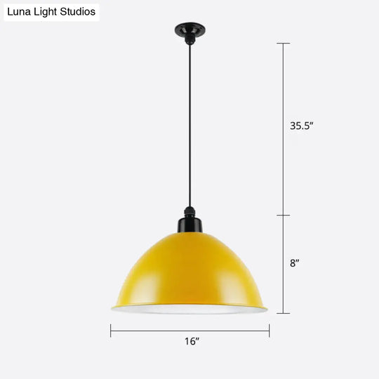 Macaron Dome Pendant Light - Metallic Ceiling Lamp For Dining Room Yellow / 16