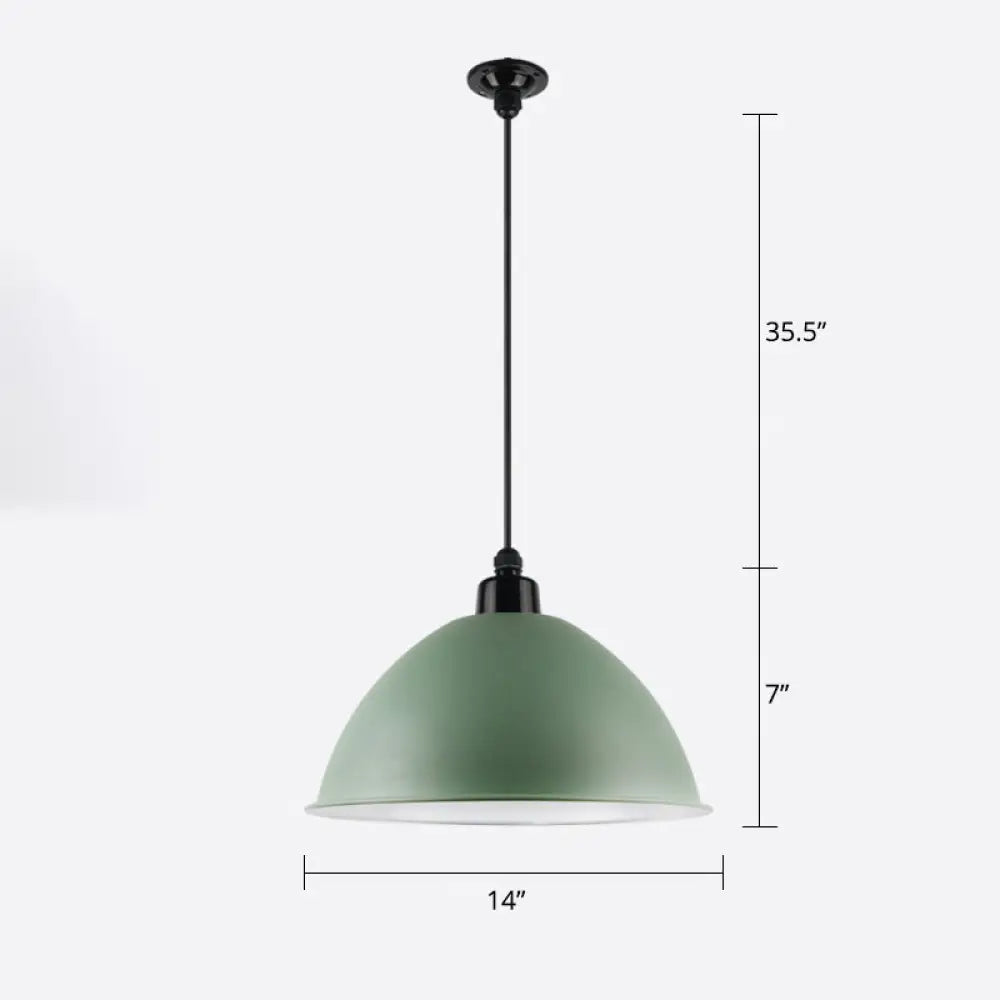 Macaron Dome Pendant Light - Metallic 1 Head Ceiling Lamp For Dining Room Green / 14’