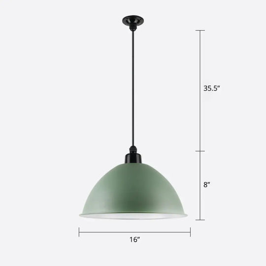 Macaron Dome Pendant Light - Metallic 1 Head Ceiling Lamp For Dining Room Green / 16’