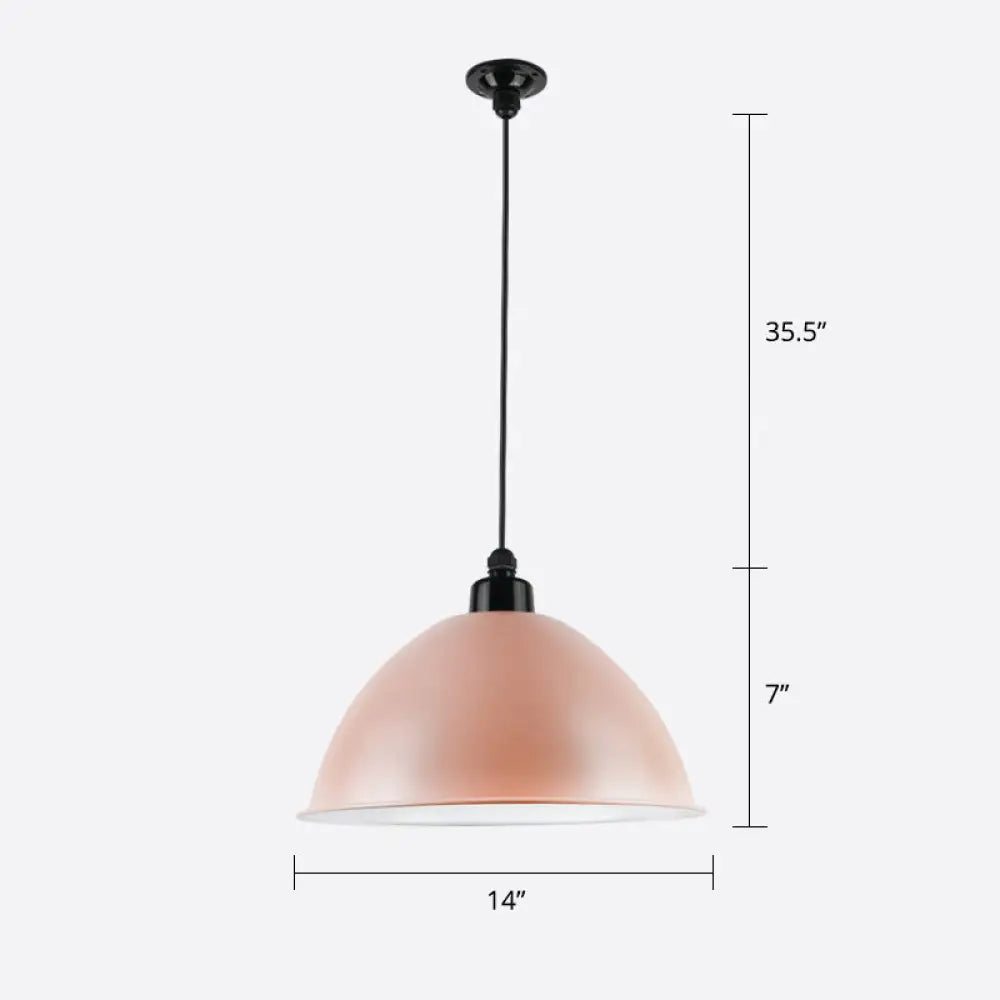 Macaron Dome Pendant Light - Metallic 1 Head Ceiling Lamp For Dining Room Pink / 14’