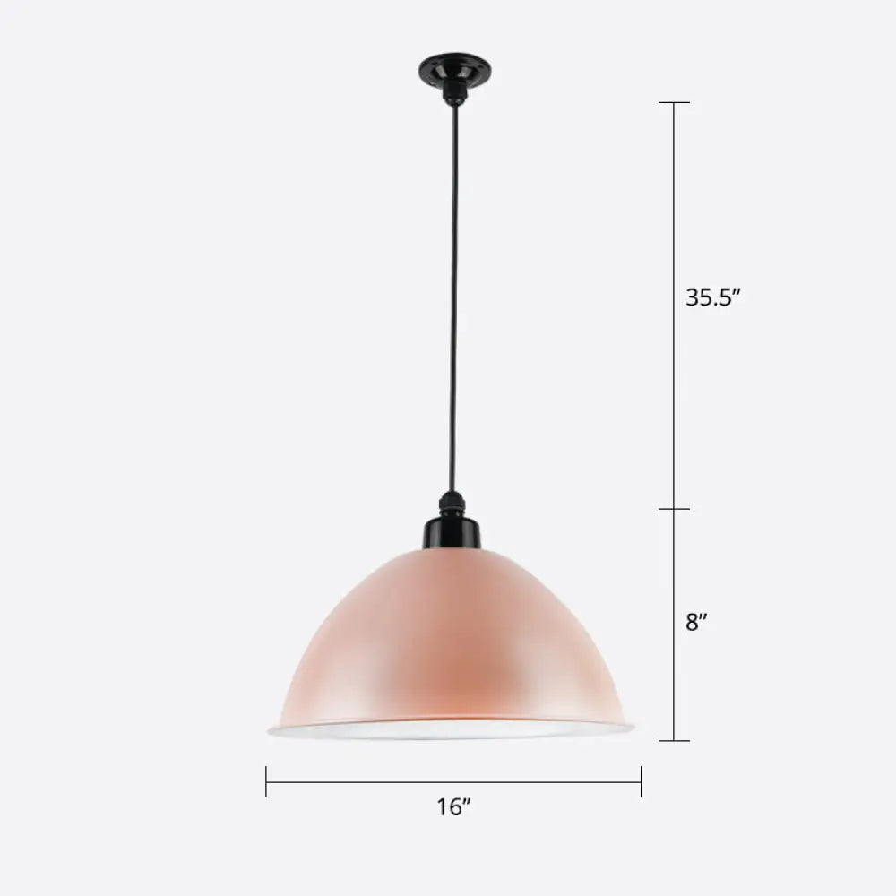 Macaron Dome Pendant Light - Metallic 1 Head Ceiling Lamp For Dining Room Pink / 16’