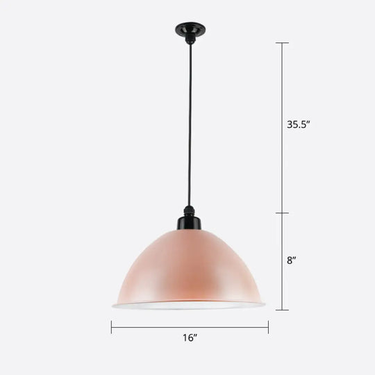 Macaron Dome Pendant Light - Metallic 1 Head Ceiling Lamp For Dining Room Pink / 16’