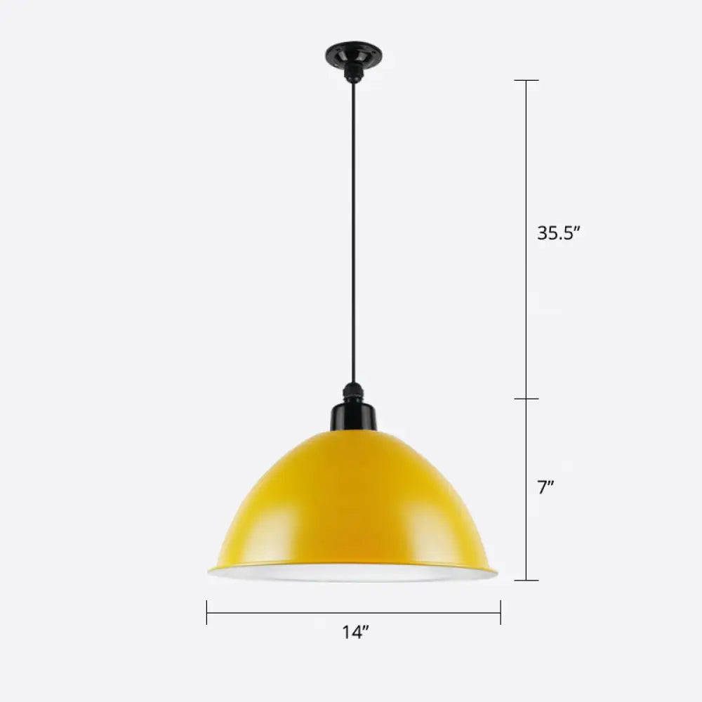 Macaron Dome Pendant Light - Metallic 1 Head Ceiling Lamp For Dining Room Yellow / 14’