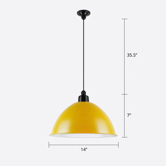 Macaron Dome Pendant Light - Metallic 1 Head Ceiling Lamp For Dining Room Yellow / 14’