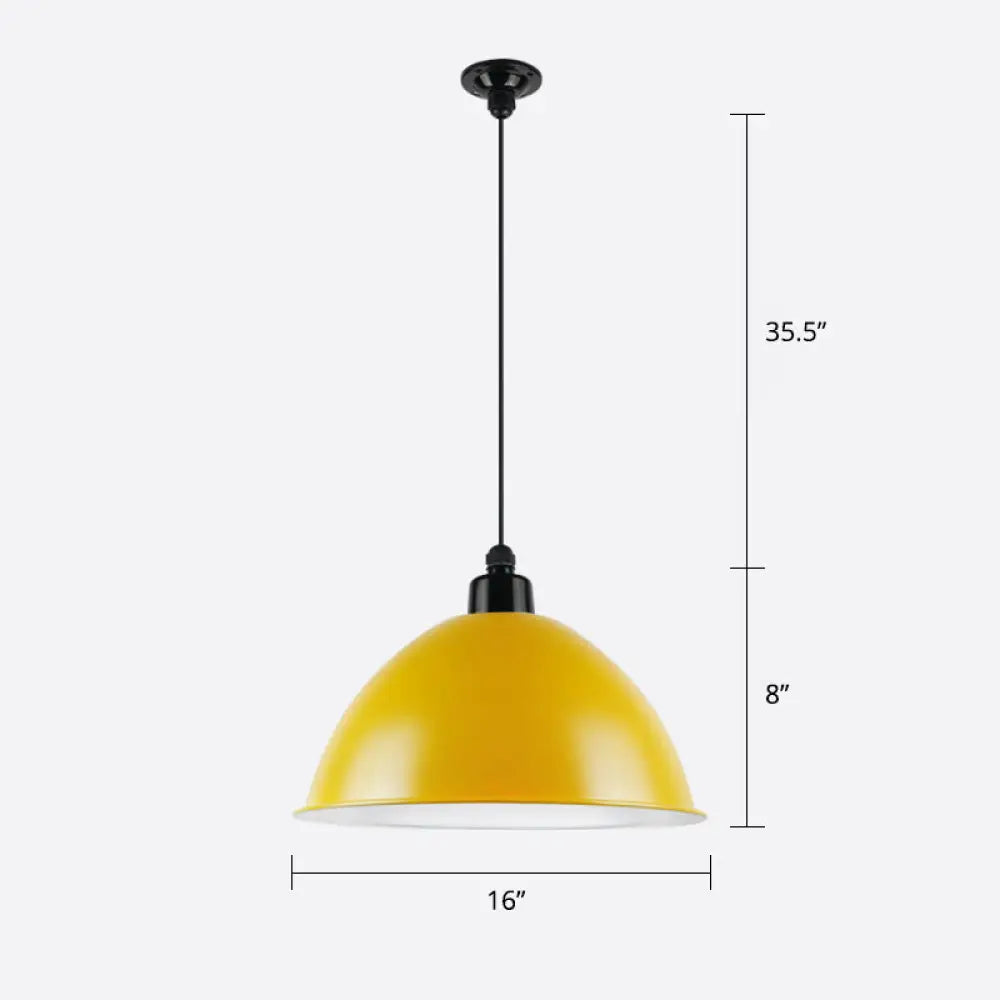 Macaron Dome Pendant Light - Metallic 1 Head Ceiling Lamp For Dining Room Yellow / 16’