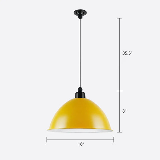 Macaron Dome Pendant Light - Metallic 1 Head Ceiling Lamp For Dining Room Yellow / 16’