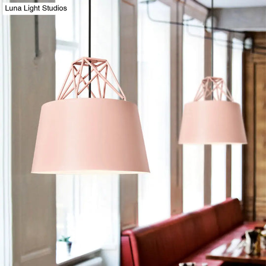 Macaron Drop Pendant Hanging Lamp In White/Pink/Blue With Aluminum Shade And Wire Top